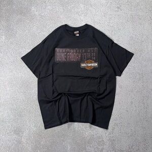 Harley-Davidson Black Short Sleeve Tee with Orange Logo & Event Graphic